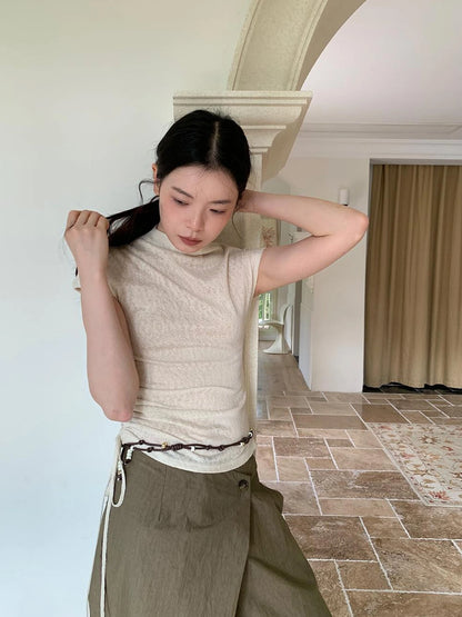 Textured Shoulder Drawstring Tee