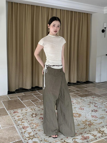 Textured Shoulder Drawstring Tee