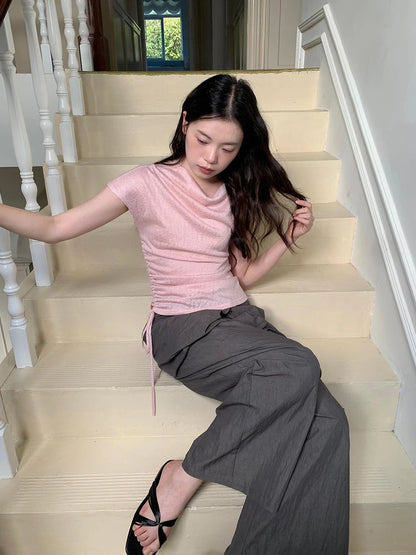 Textured Shoulder Drawstring Tee