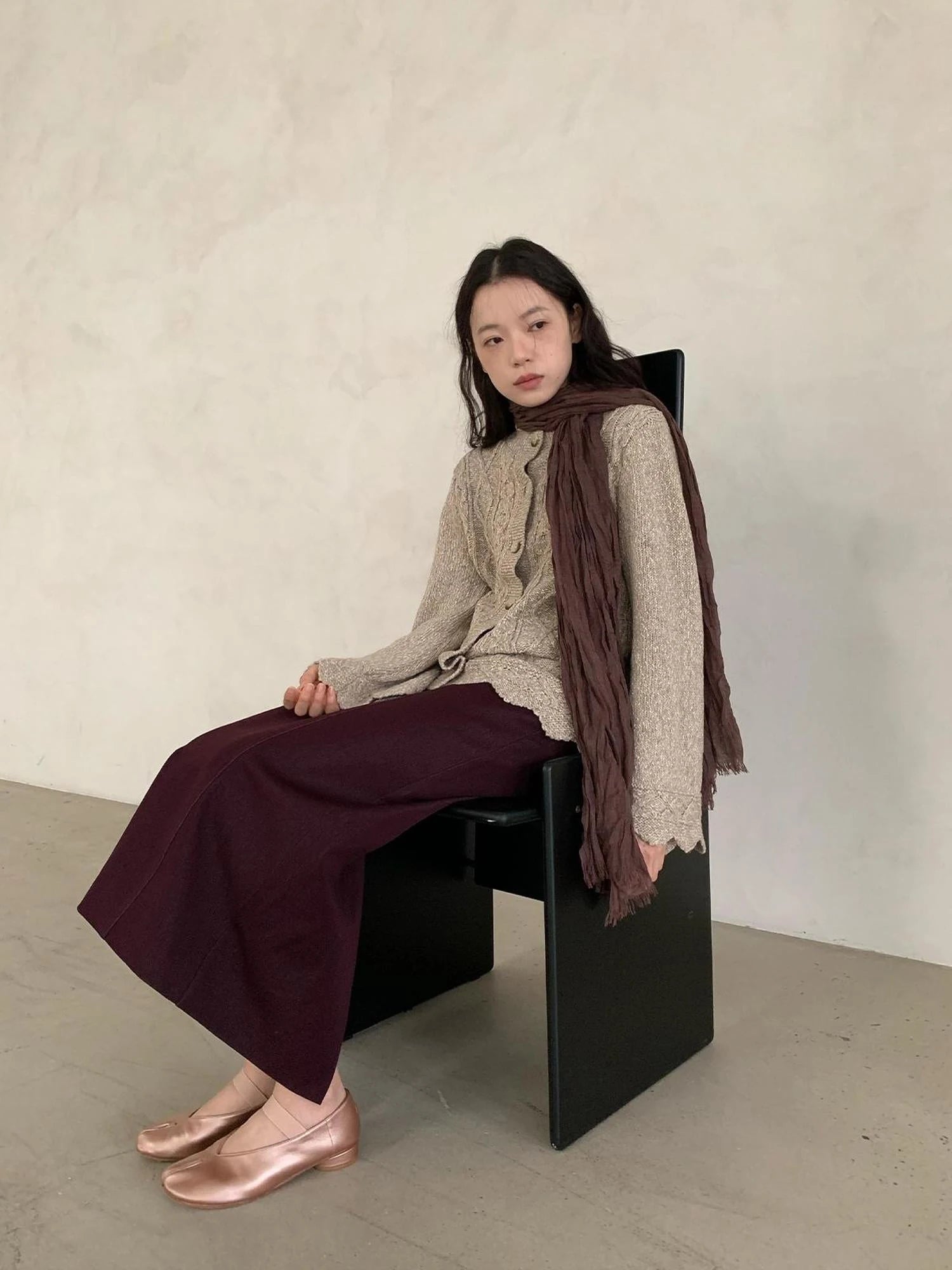 Textured Straight Mid Length Pencil Skirt In Garnet Red