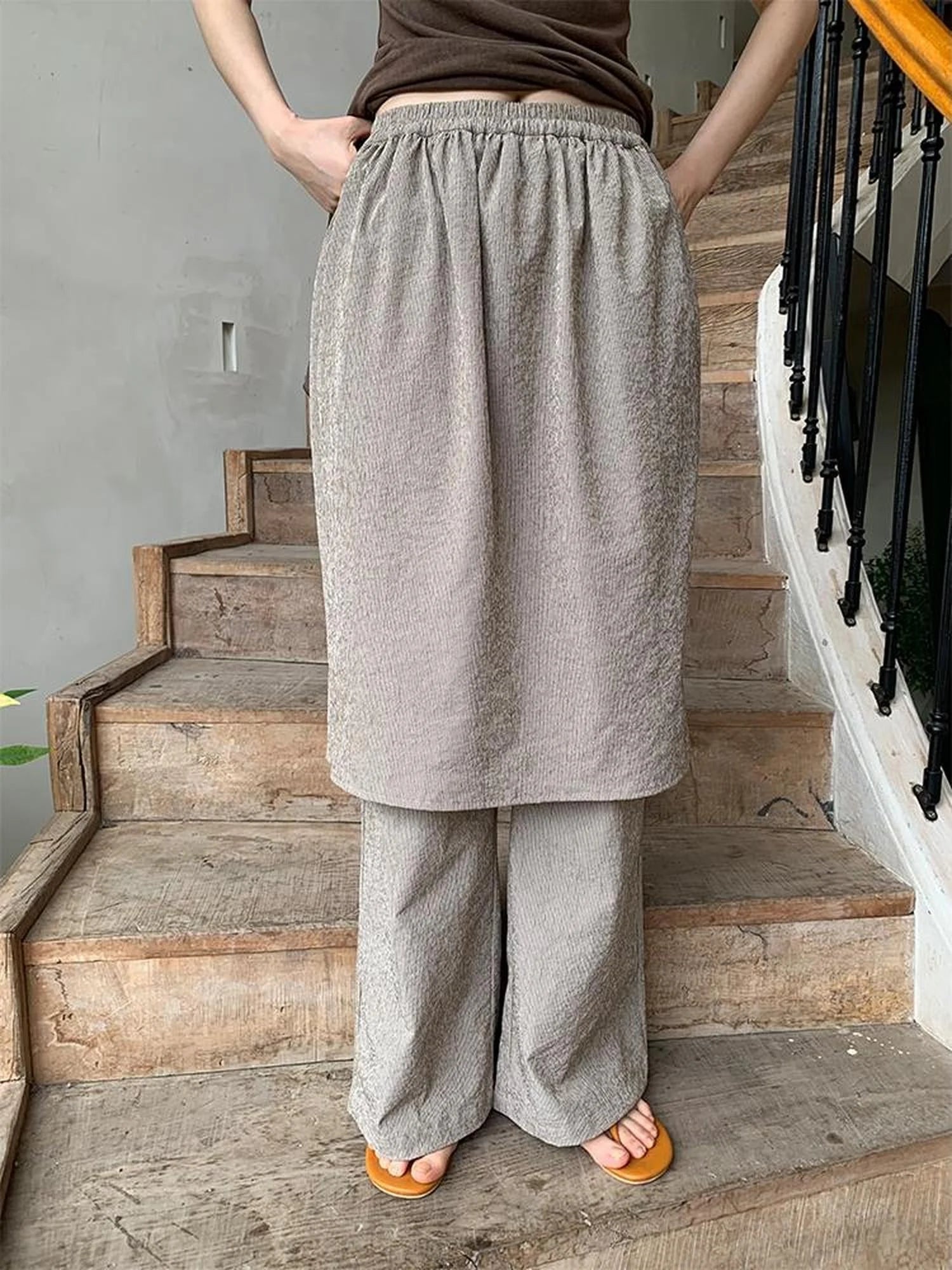 Textured Stripe Wide Leg Paper Feel Culottes