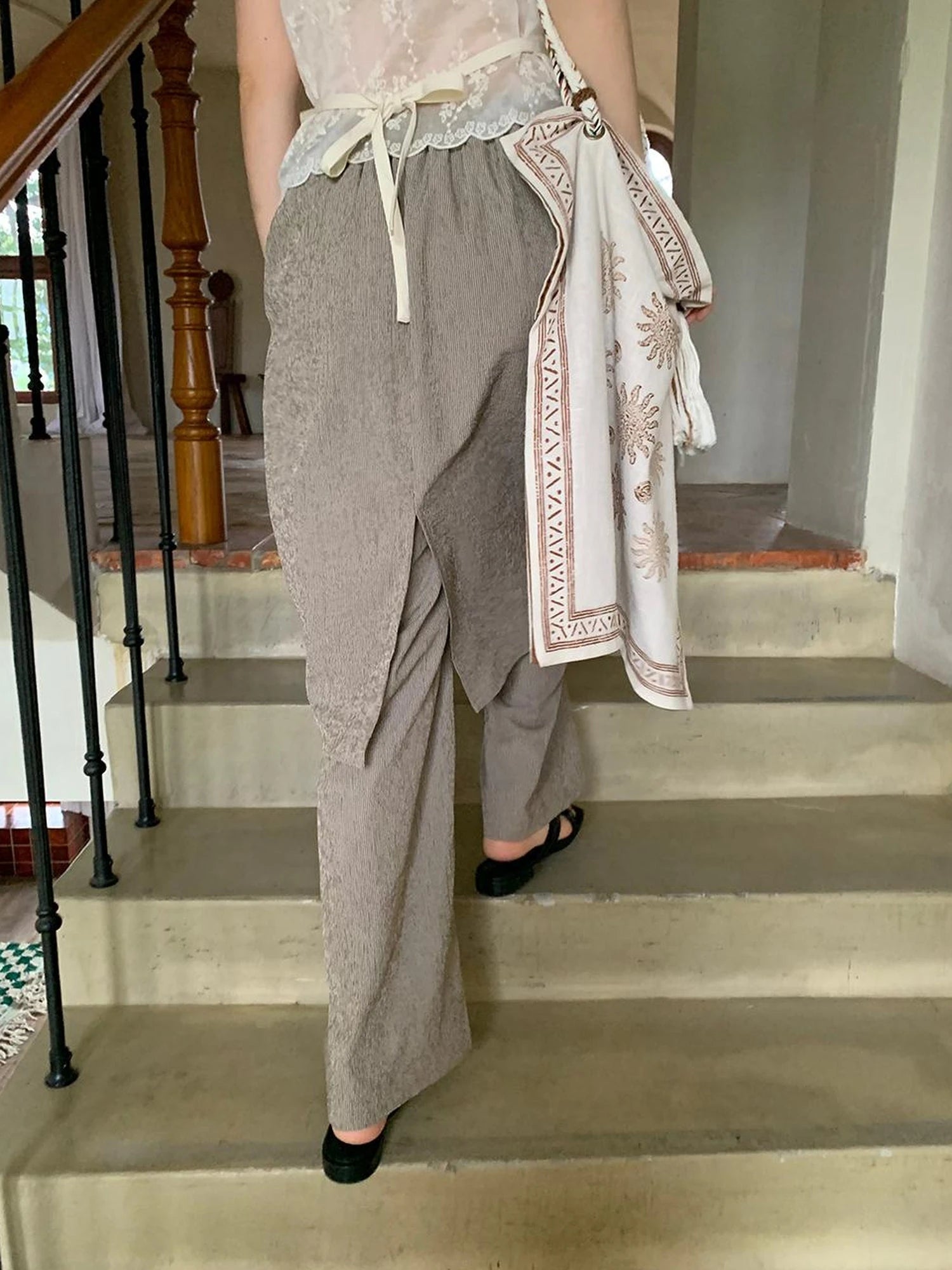 Textured Stripe Wide Leg Paper Feel Culottes