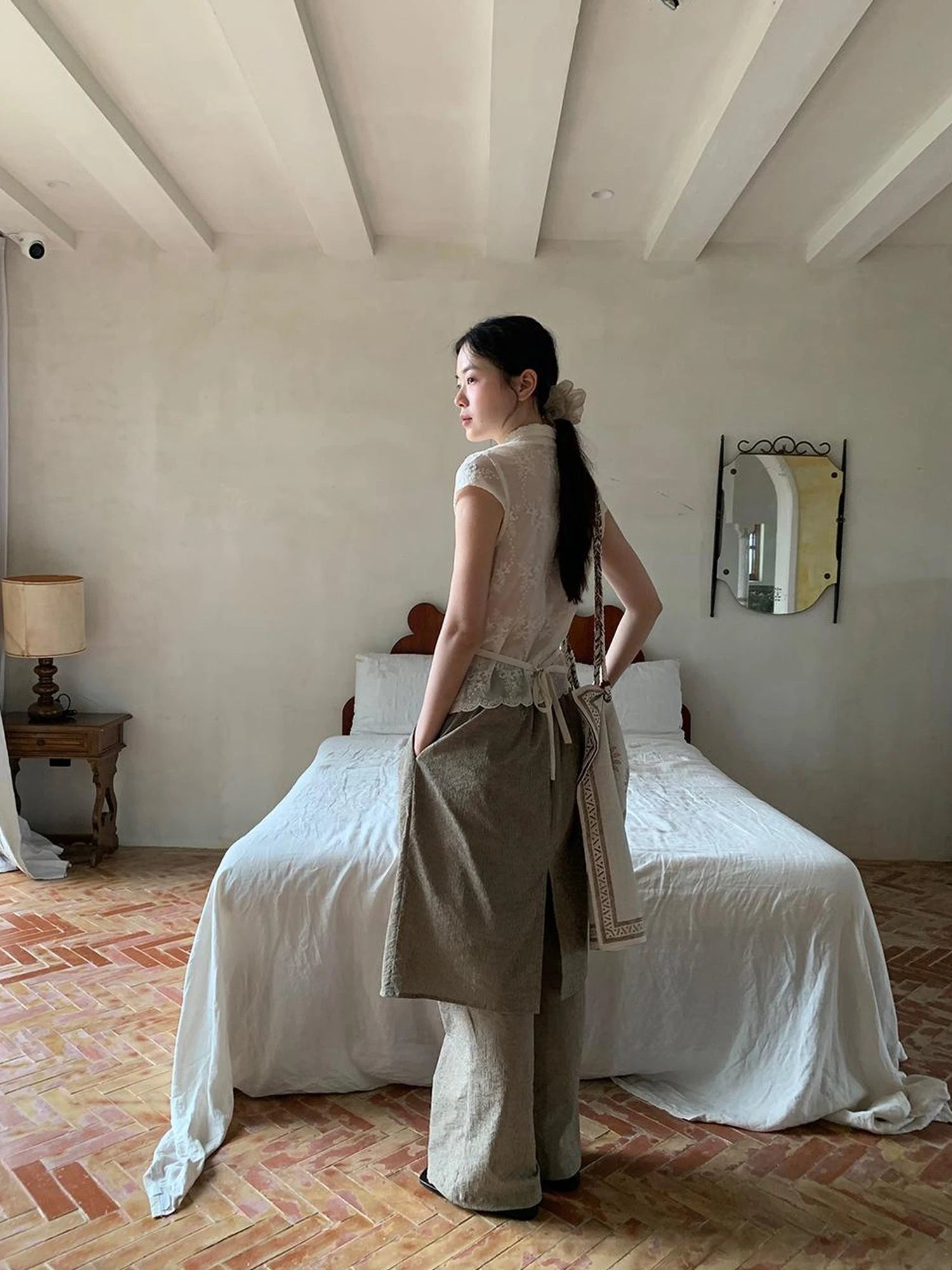 Textured Stripe Wide Leg Paper Feel Culottes