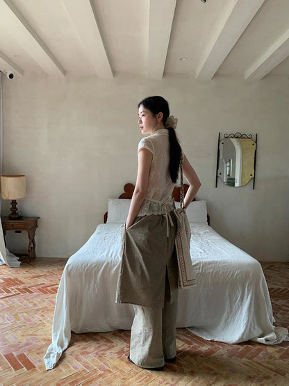 Textured Stripe Wide Leg Paper Feel Culottes