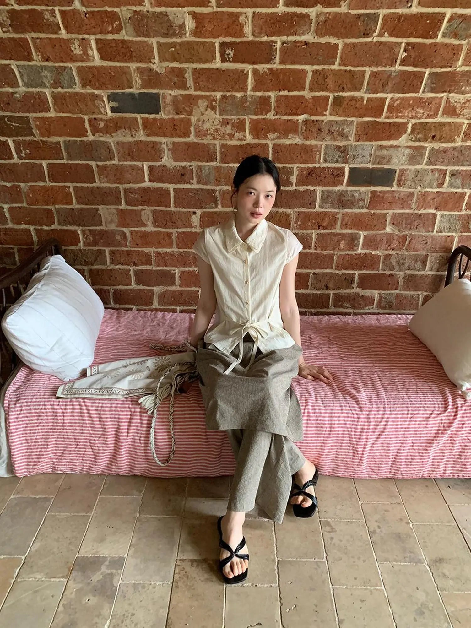 Textured Stripe Wide Leg Paper Feel Culottes