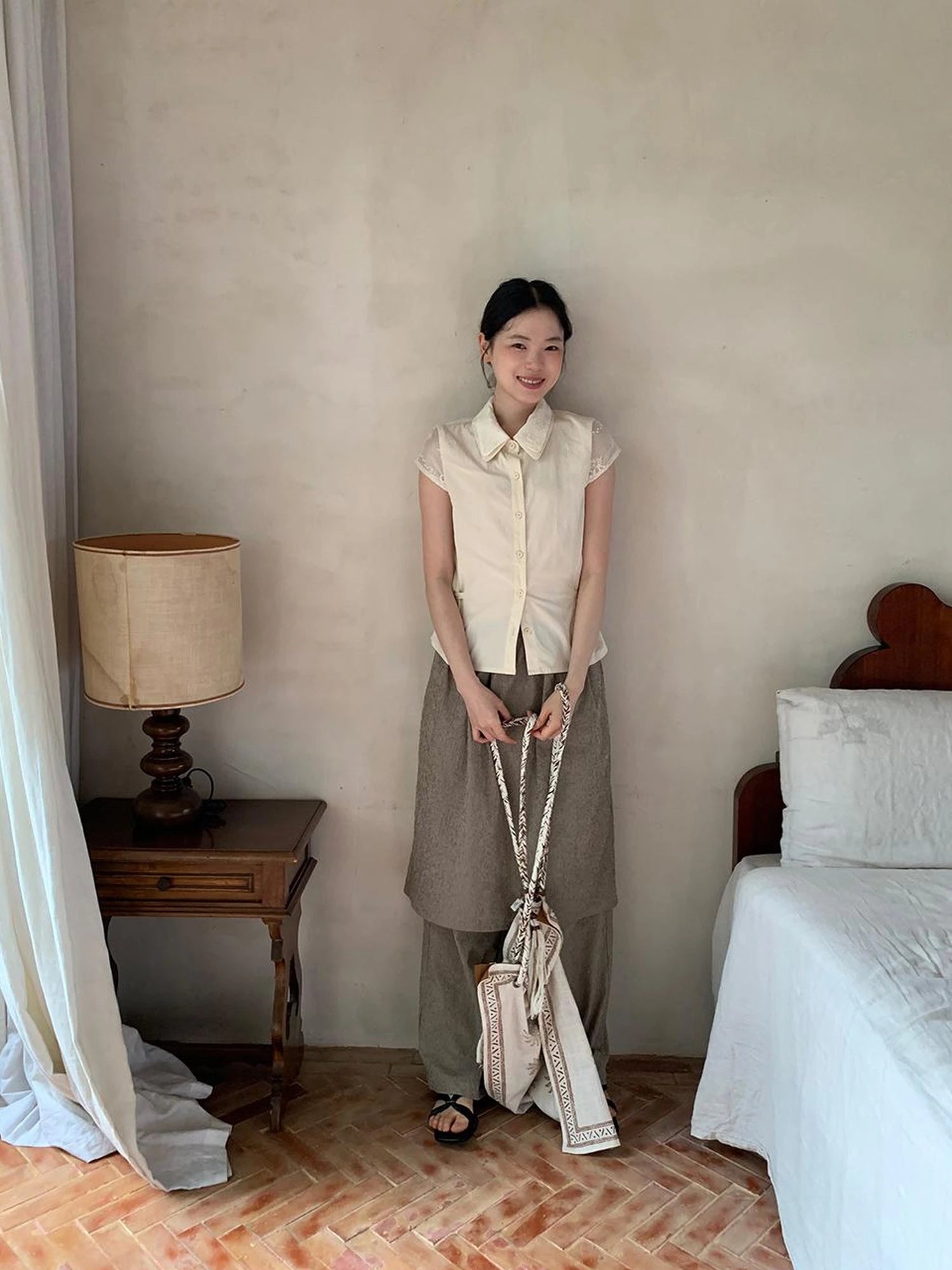 Textured Stripe Wide Leg Paper Feel Culottes