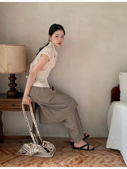 Textured Stripe Wide Leg Paper Feel Culottes