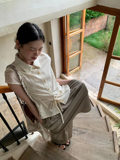 Textured Stripe Wide Leg Paper Feel Culottes