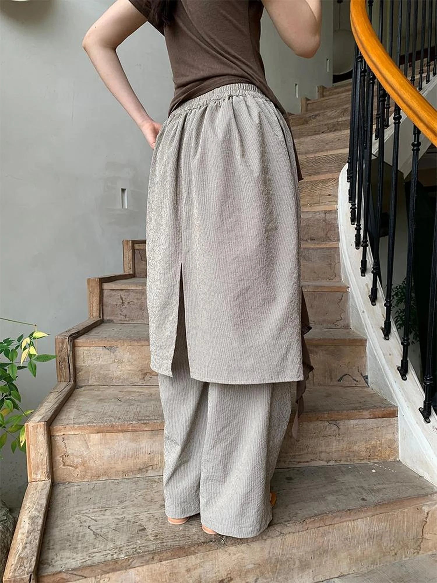 Textured Stripe Wide Leg Paper Feel Culottes