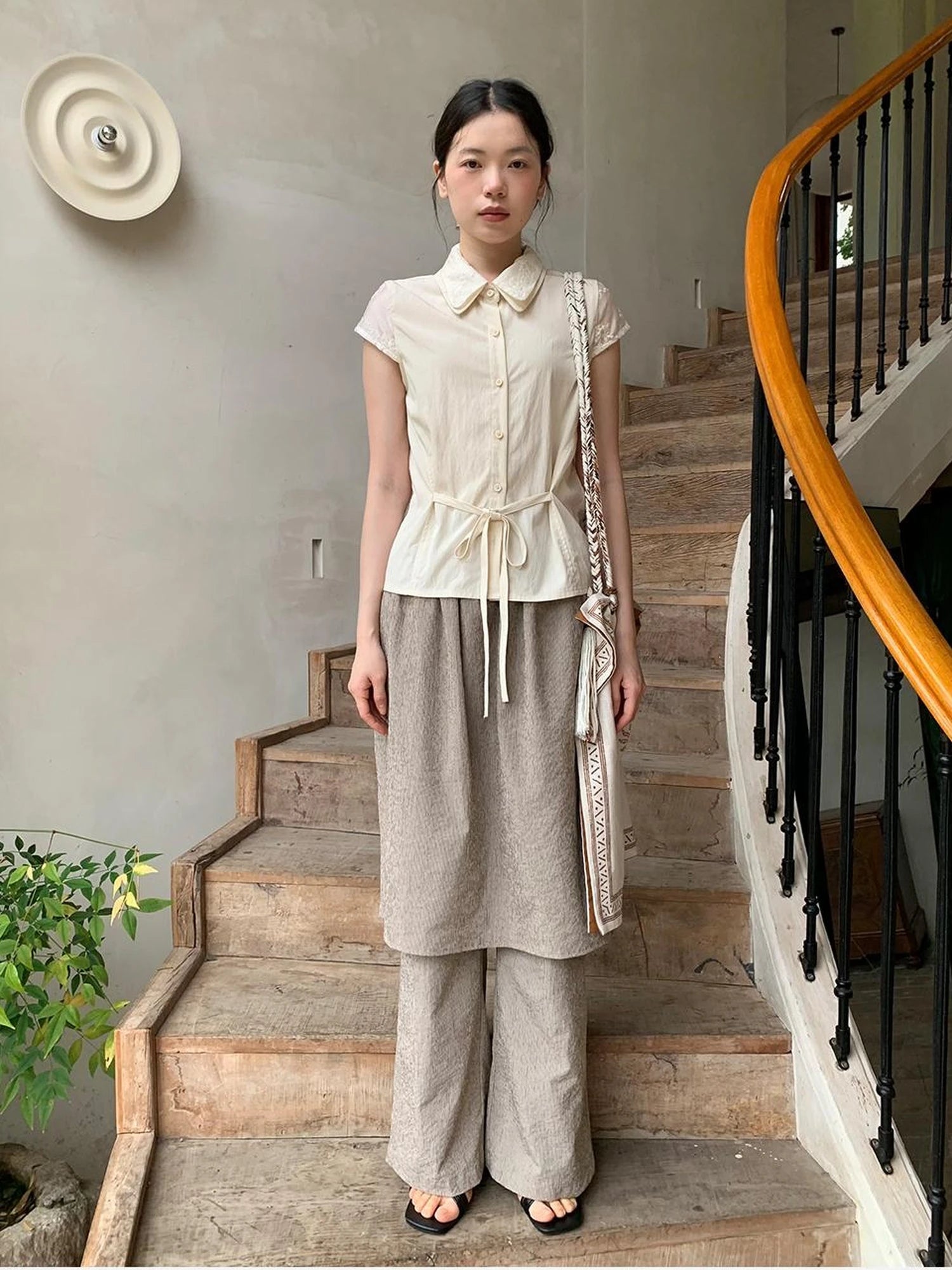 Textured Stripe Wide Leg Paper Feel Culottes