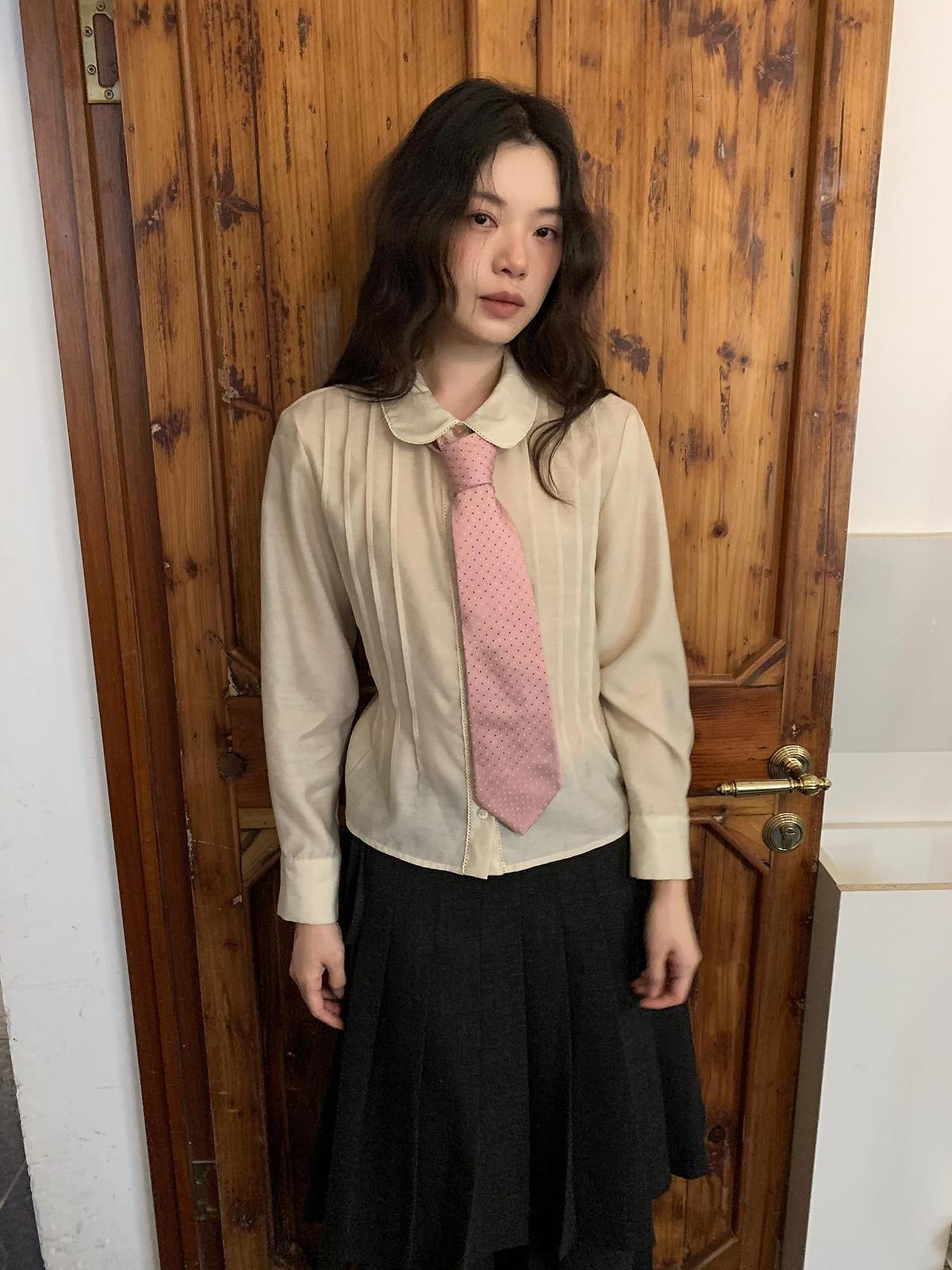 Dorydory Textured Waist Defining Blouse With Peter Pan Collar