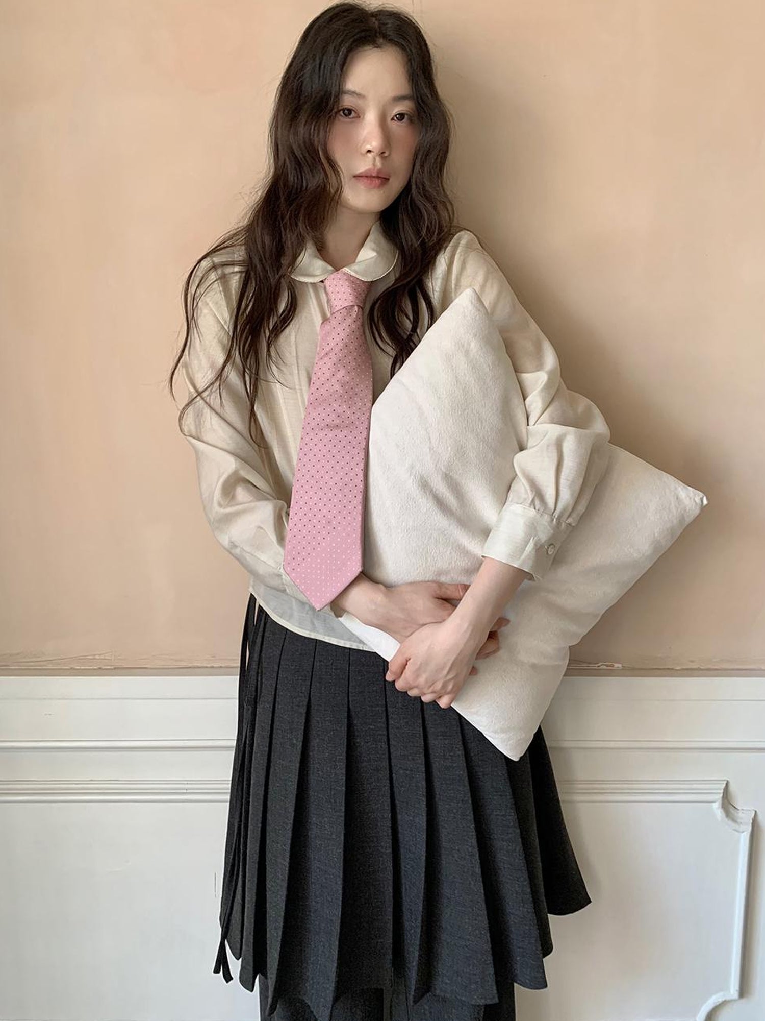 Dorydory Textured Waist Defining Blouse With Peter Pan Collar