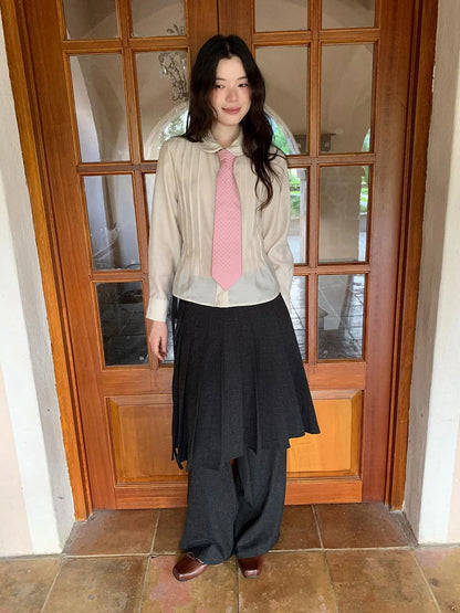 Textured Waist Defining Blouse With Peter Pan Collar