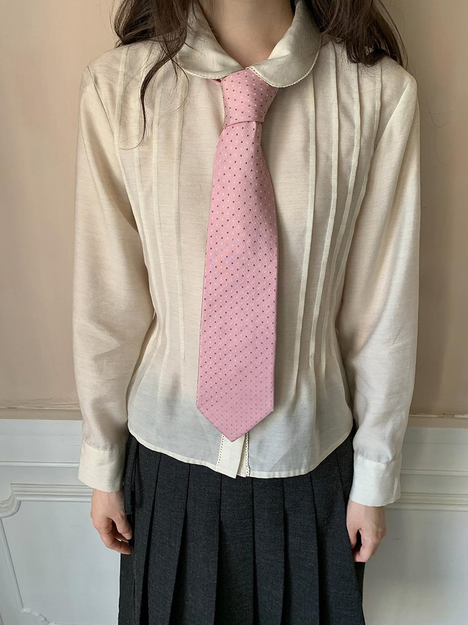 Dorydory Textured Waist Defining Blouse With Peter Pan Collar