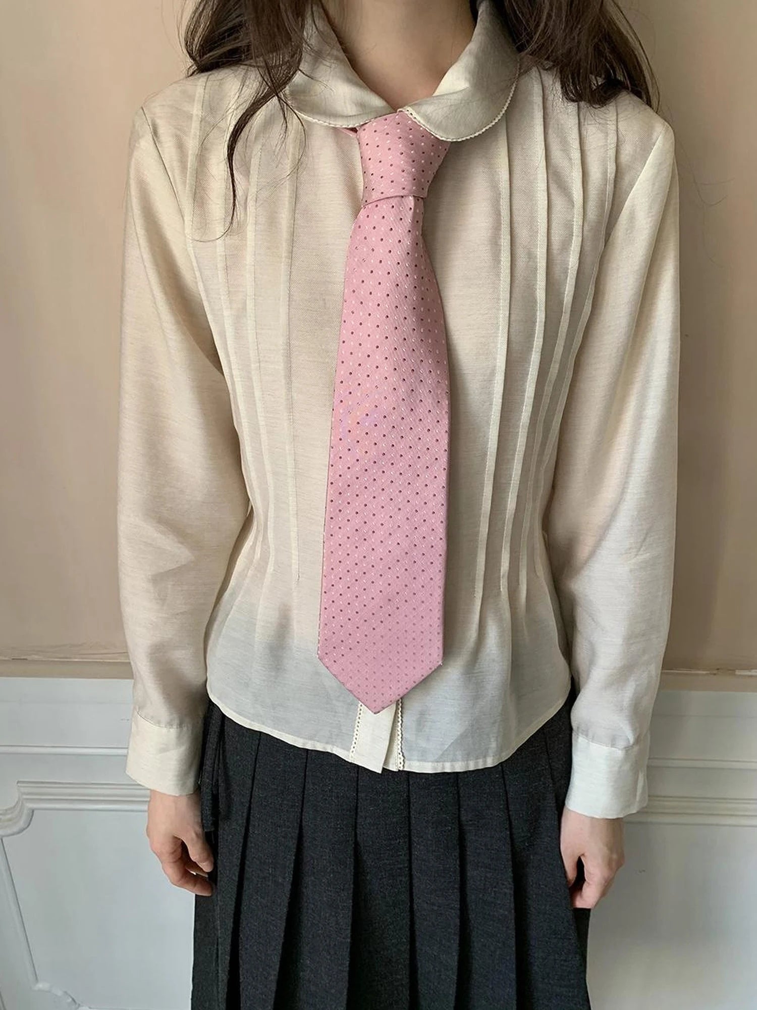 Textured Waist Defining Blouse With Peter Pan Collar