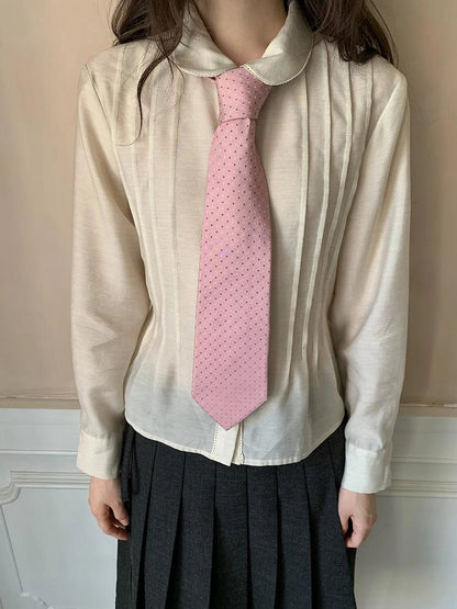 Textured Waist Defining Blouse With Peter Pan Collar