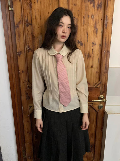 Textured Waist Defining Blouse With Peter Pan Collar