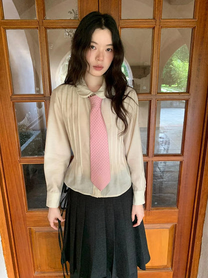 Textured Waist Defining Blouse With Peter Pan Collar