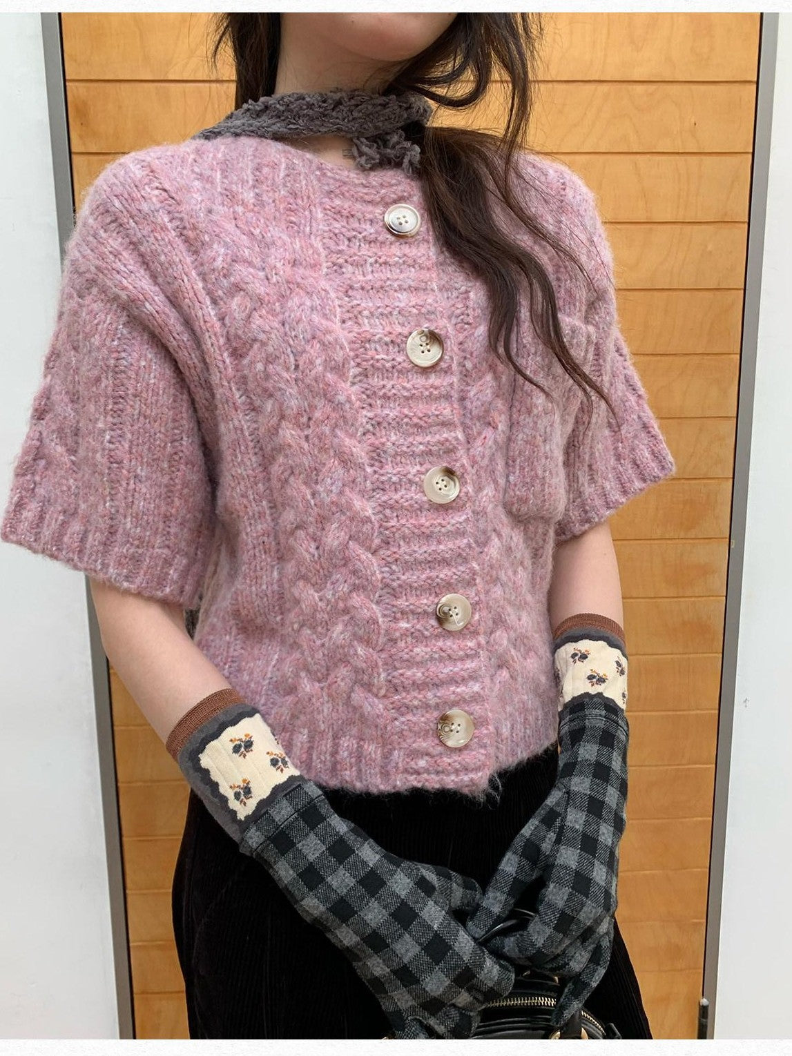 Dorydory Thick Cable Knit Cardigan Single Button Women&