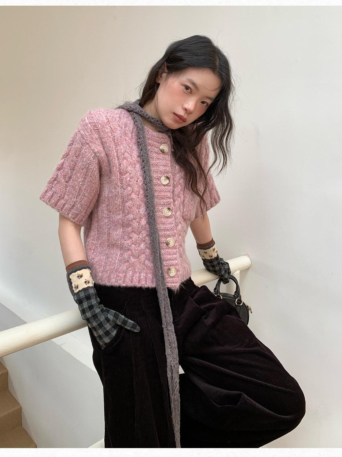Dorydory Thick Cable Knit Cardigan Single Button Women&