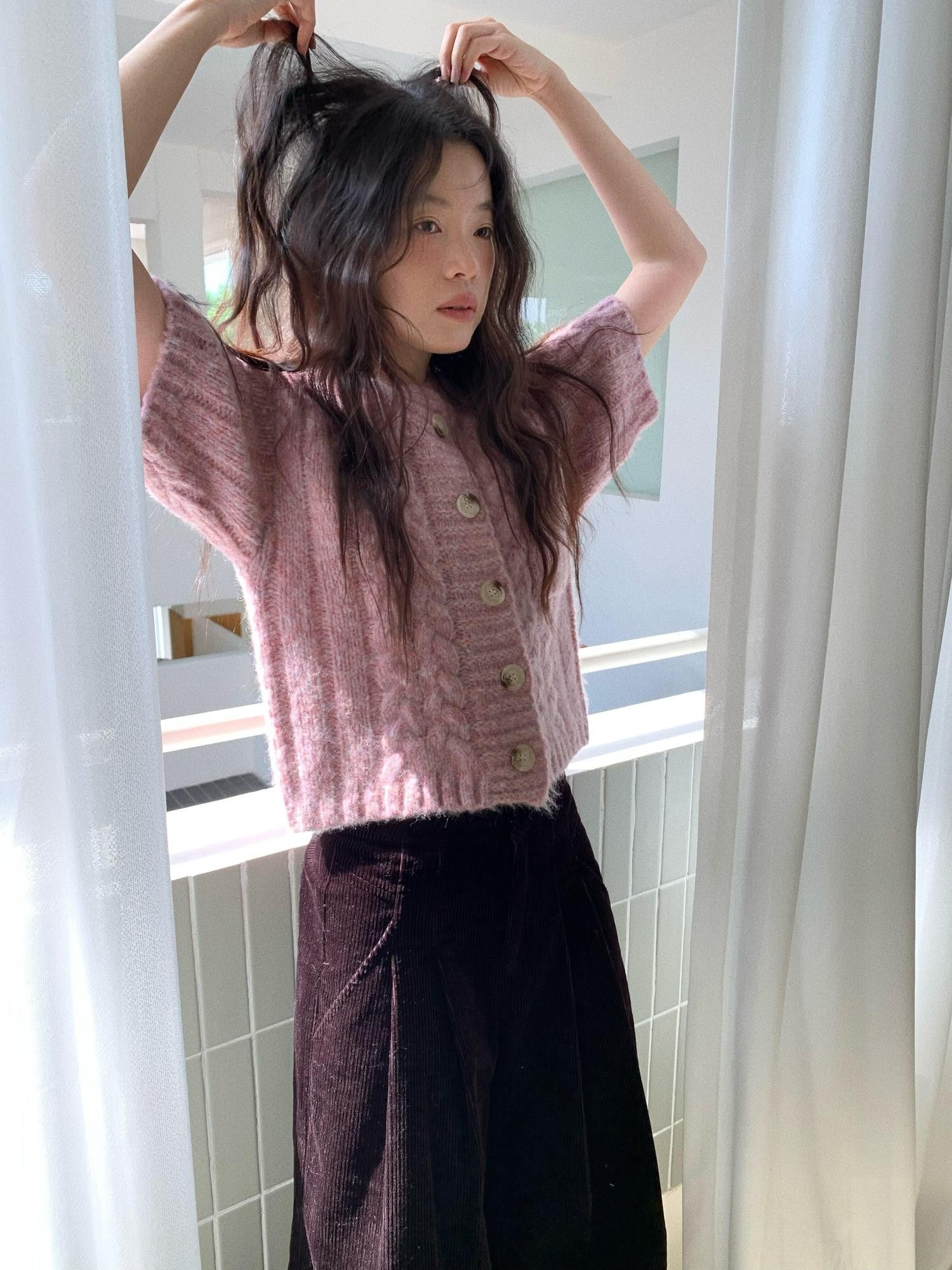 Dorydory Thick Cable Knit Cardigan Single Button Women&