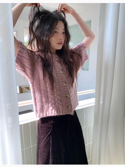 Dorydory Thick Cable Knit Cardigan Single Button Women&