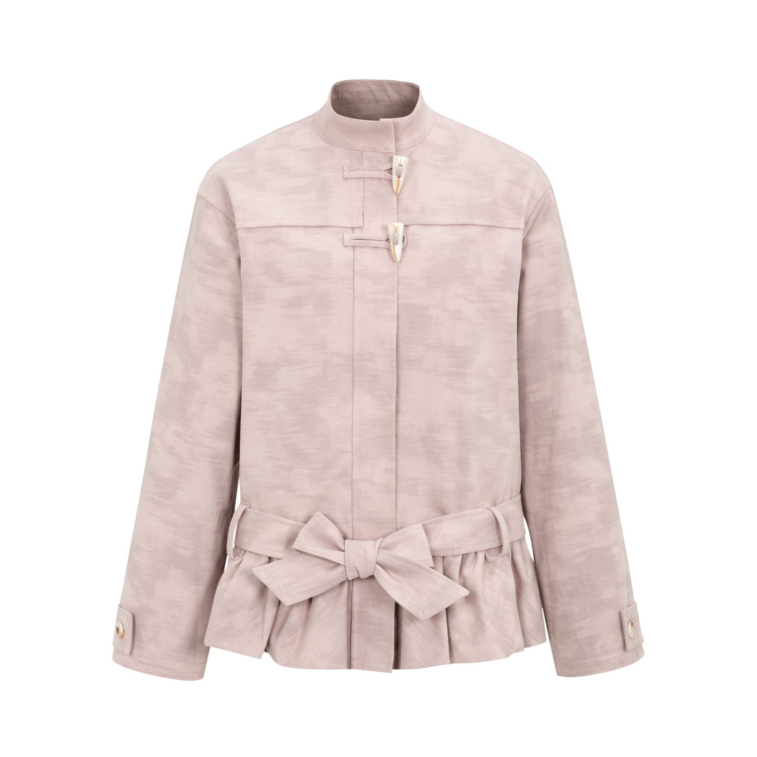 Dorydory_Toggle_Button_Stand_Collar_Bubble_Hem_Tie_Waist_Short_Women&