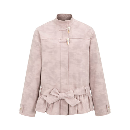 Dorydory_Toggle_Button_Stand_Collar_Bubble_Hem_Tie_Waist_Short_Women&