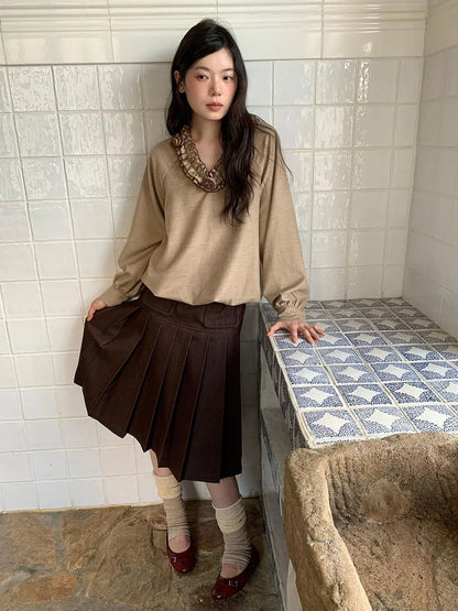 V-Neck Floral Embroidered Ruffle Blouse With Contrast Trim