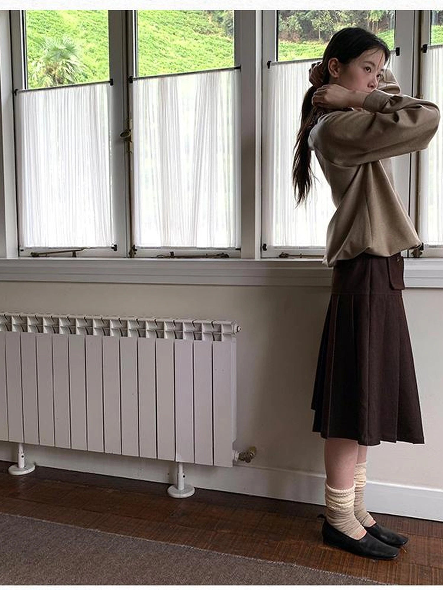 V-Neck Floral Embroidered Ruffle Blouse With Contrast Trim