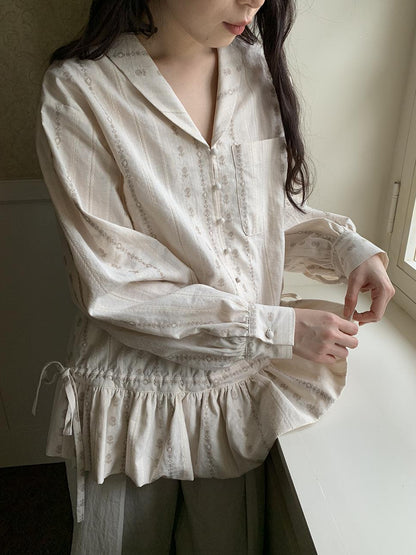 Dorydory V-Neck Floral Jacquard Bow Blouse