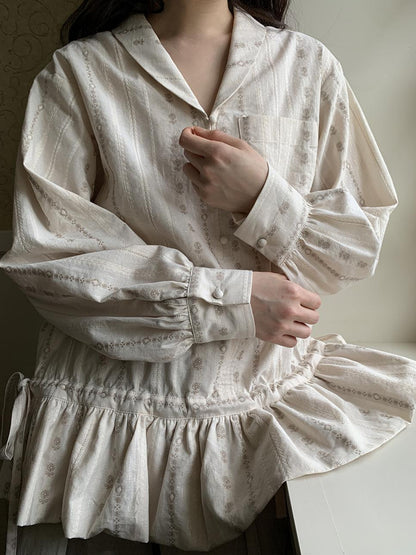 Dorydory V-Neck Floral Jacquard Bow Blouse