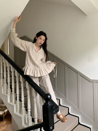 V-Neck Floral Jacquard Bow Blouse