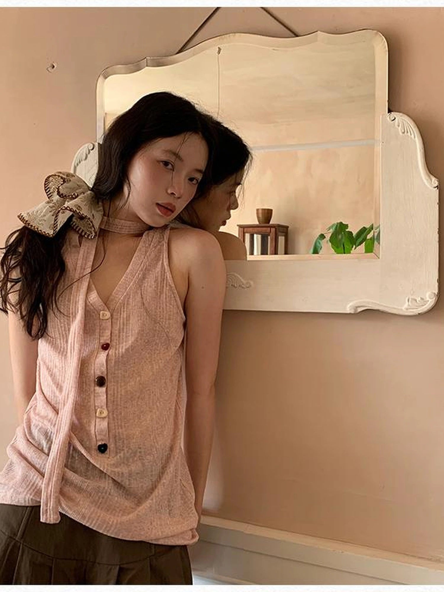 V-Neck Striped Textured Camisole Top