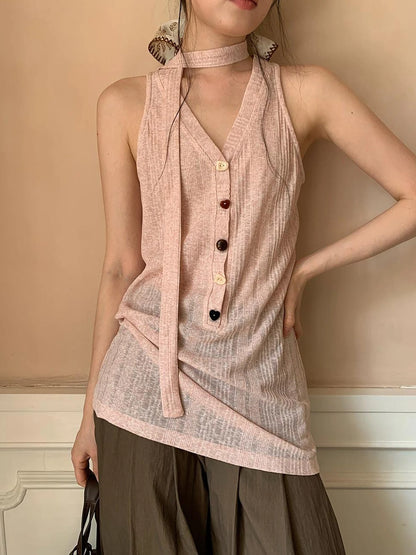 V-Neck Striped Textured Camisole Top