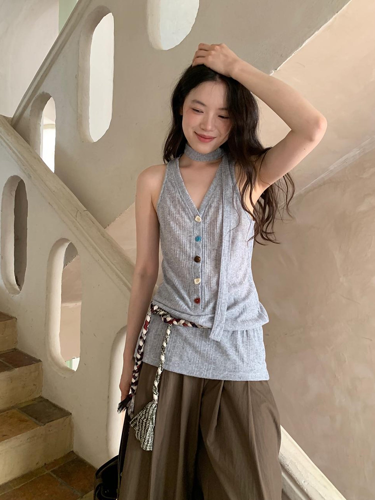 Dorydory V-Neck Striped Textured Camisole Top