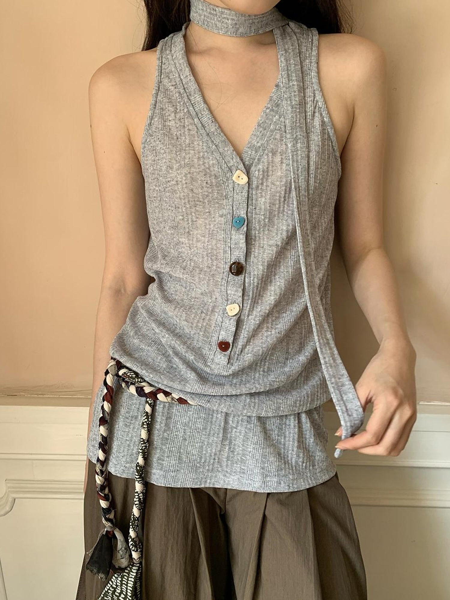 Dorydory V-Neck Striped Textured Camisole Top