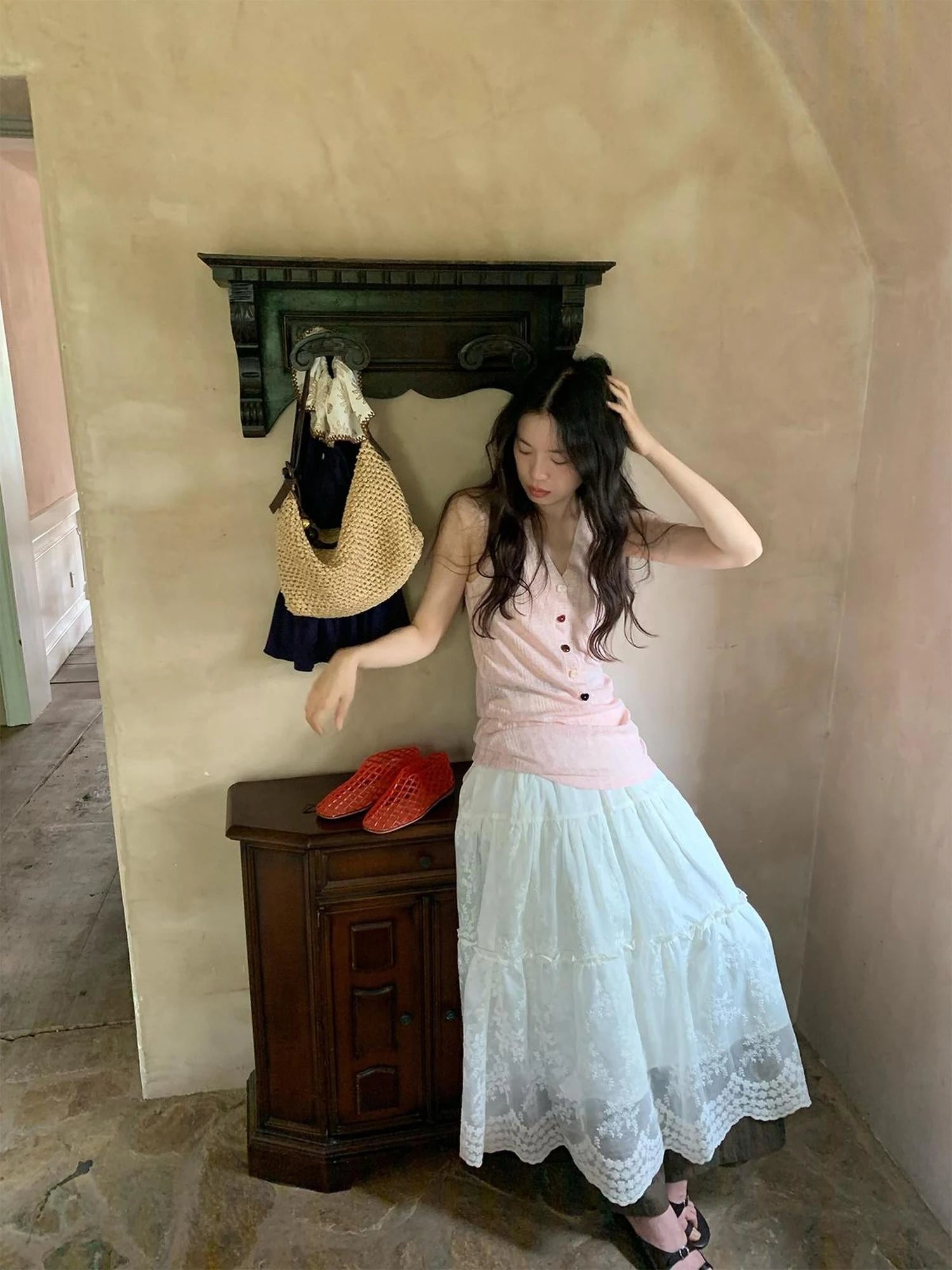 V-Neck Striped Textured Camisole Top