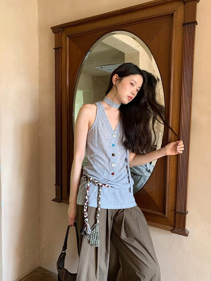 V-Neck Striped Textured Camisole Top