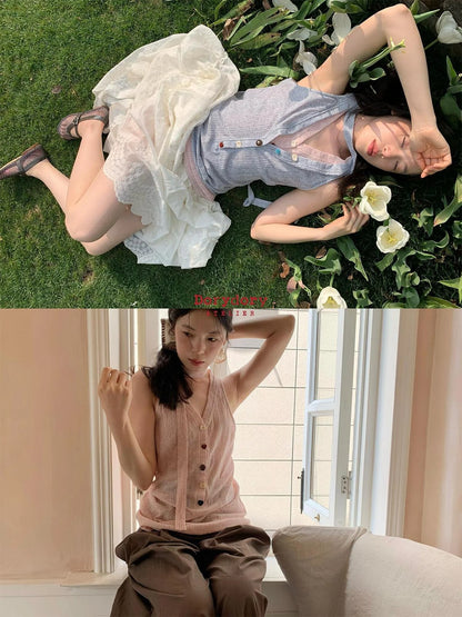 V-Neck Striped Textured Camisole Top