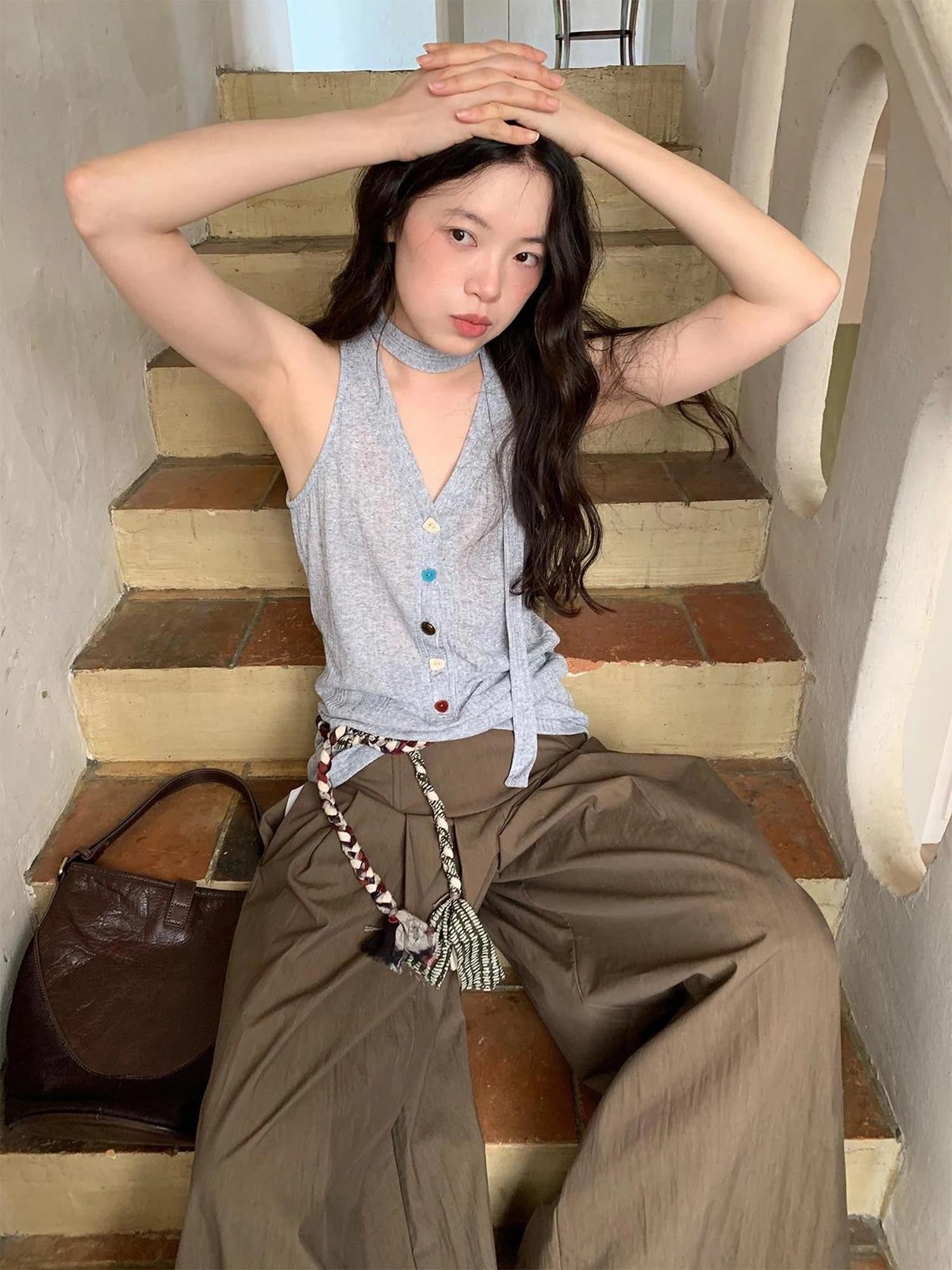 V-Neck Striped Textured Camisole Top