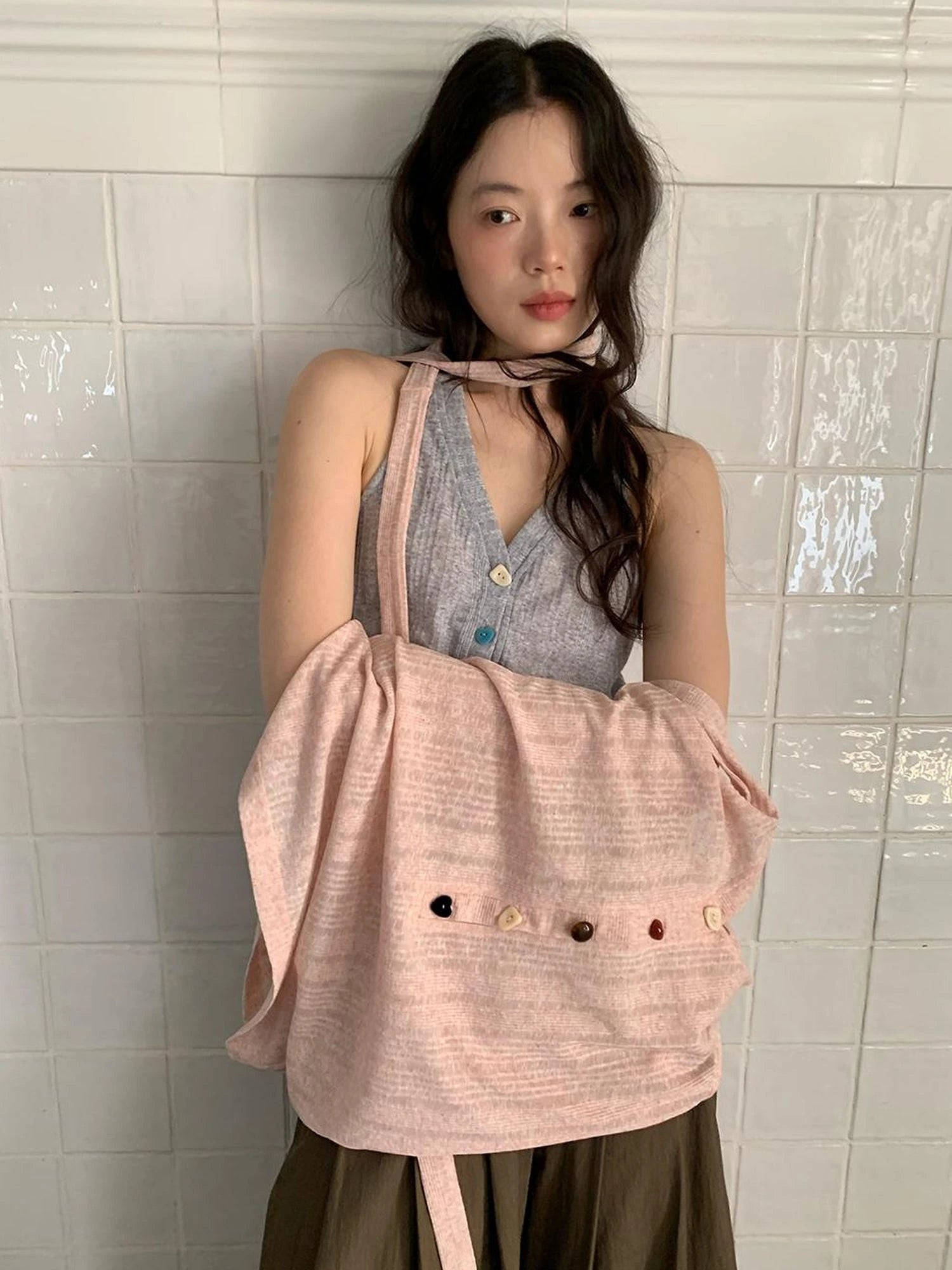 V-Neck Striped Textured Camisole Top