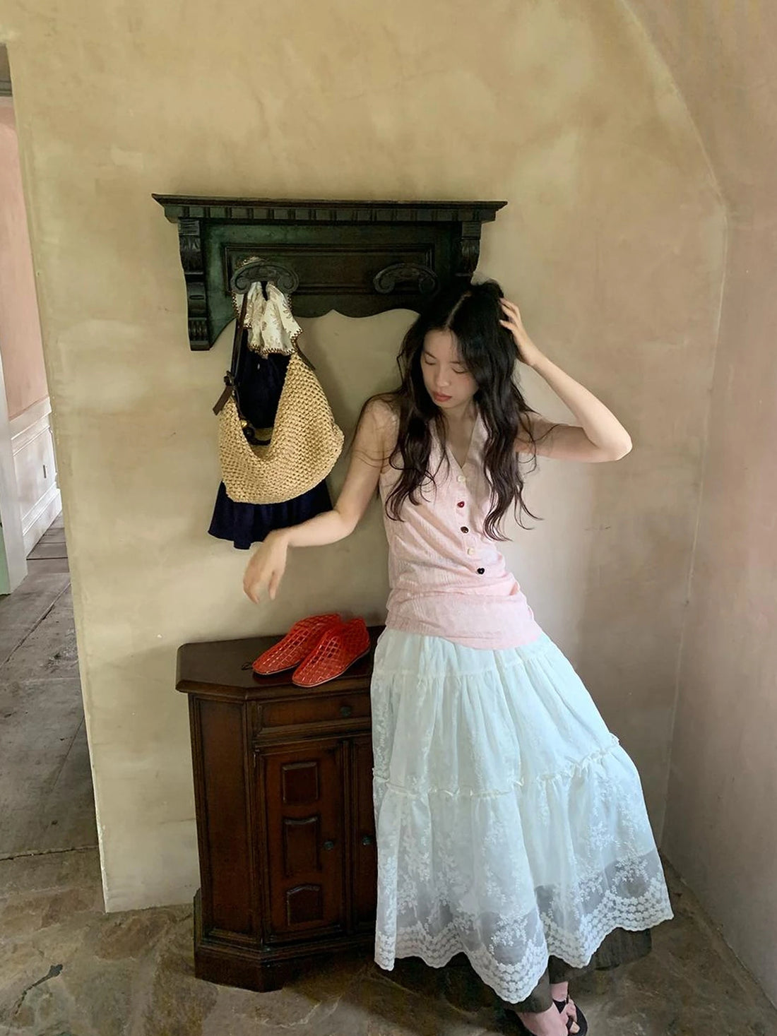 V-Neck Striped Textured Camisole Top