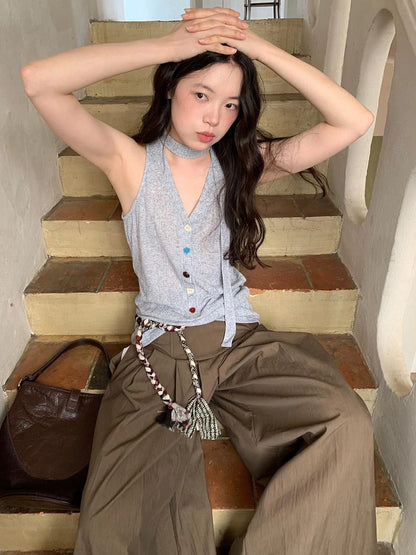 V-Neck Striped Textured Camisole Top