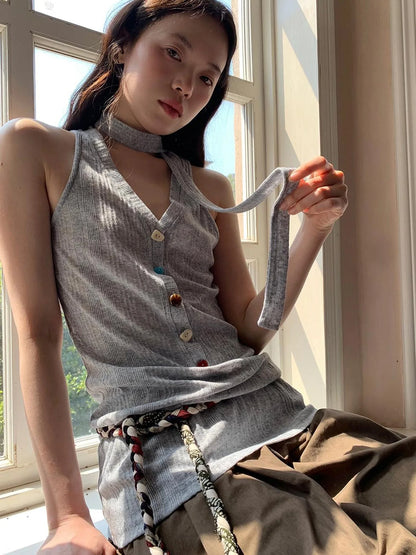 V-Neck Striped Textured Camisole Top