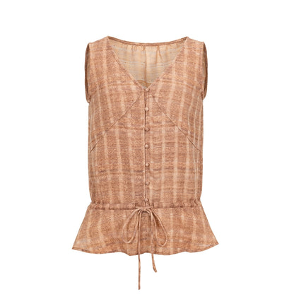 Dorydory_V-neck_Checkered_Faded_Vest_With_Drawstring_Hem_MISSTT