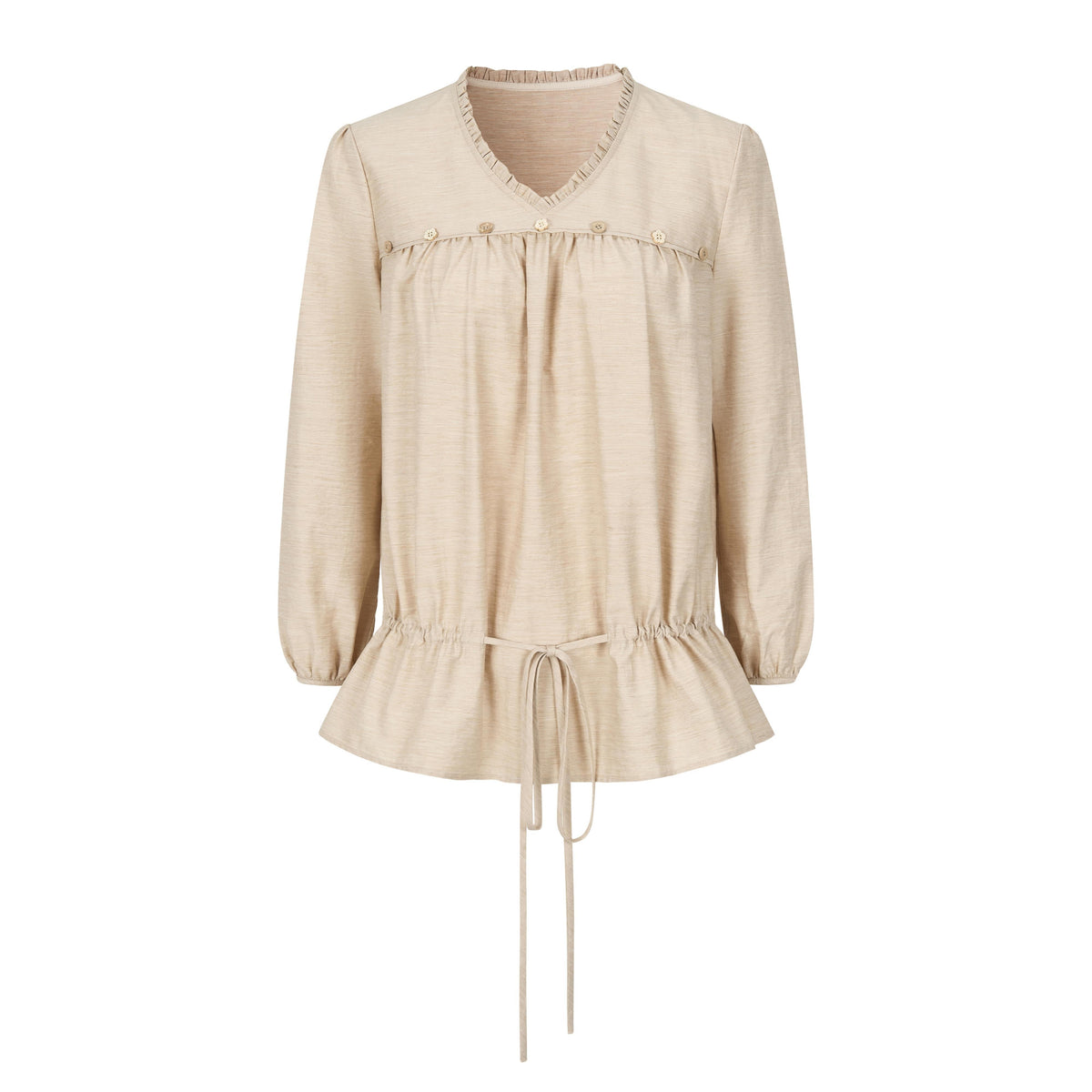 Dorydory_V-neck_Tie_Ruffle_Relaxed_Fit_Long_Sleeve_Cotton_Women&