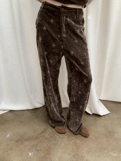 Dorydory Velvet Rhinestone Asymmetric Chenille Women&