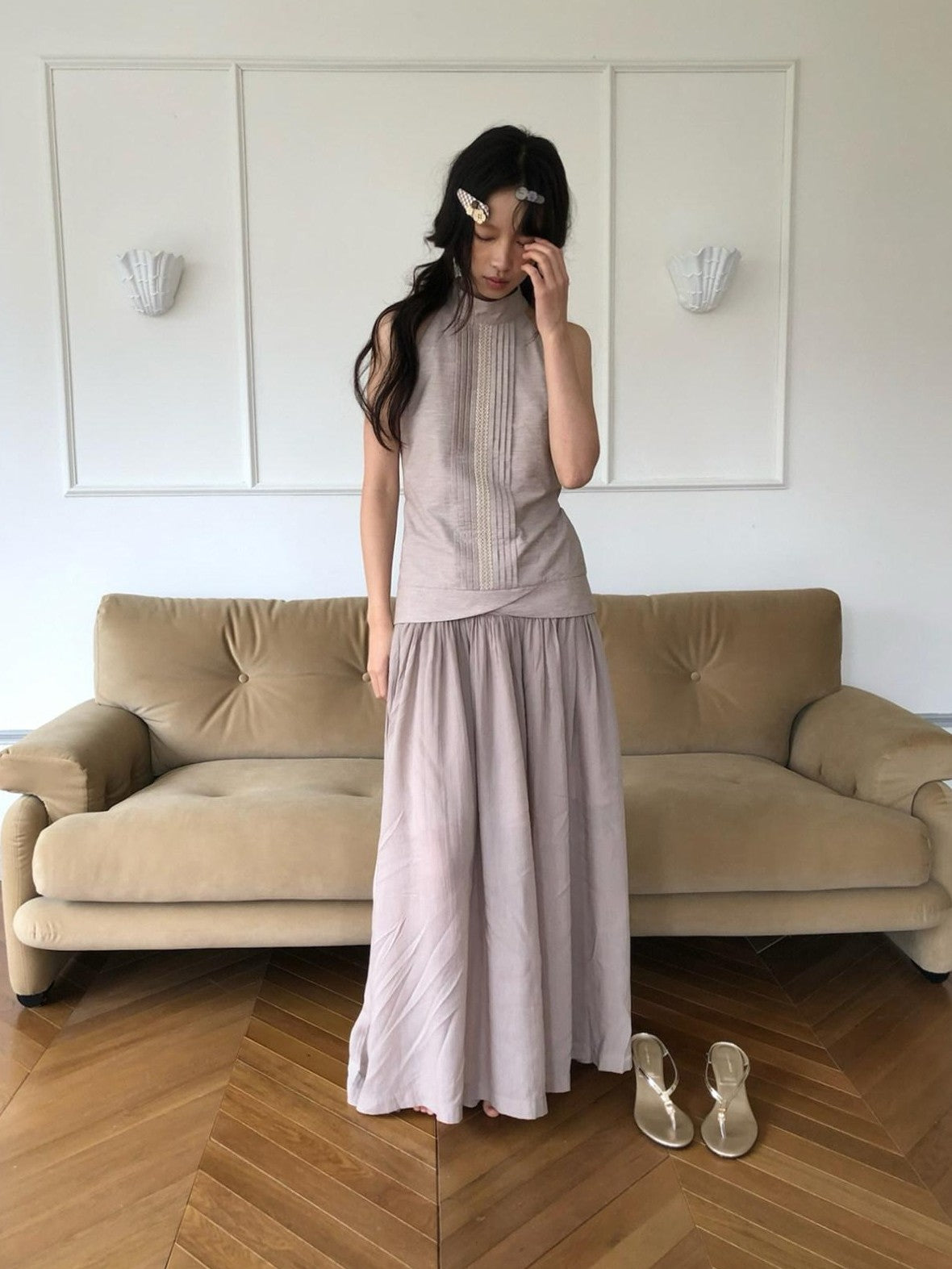 Dorydory Vintage A Line Draped Wide Leg Slimming Solid Women&