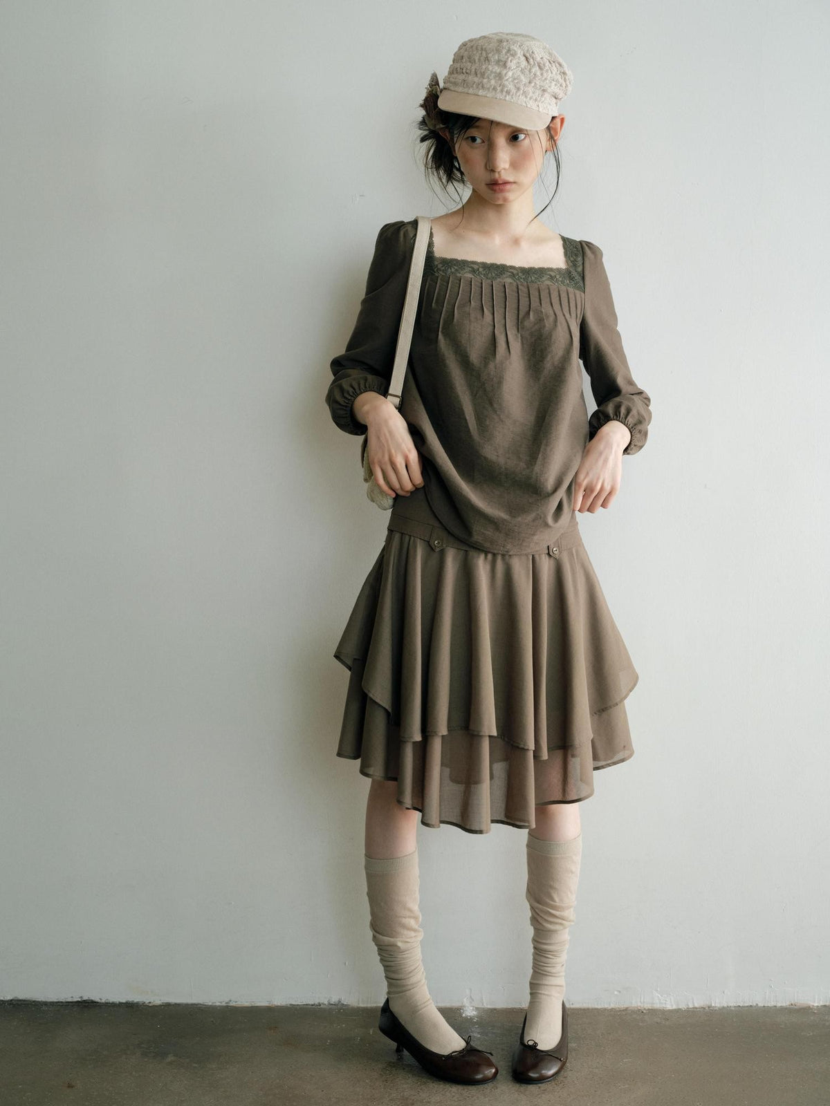 Dorydory Vintage Asymmetric Ruffle Patchwork High Waist A Line Women&